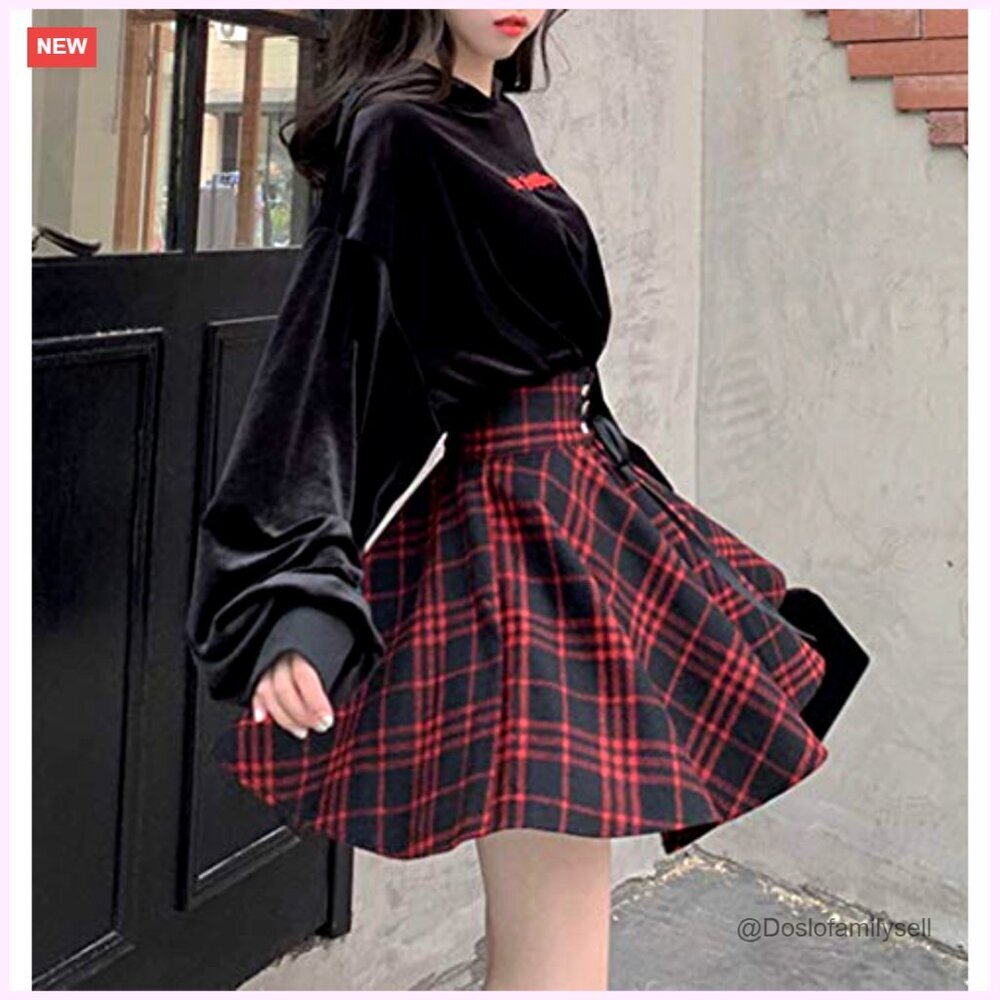 High Waisted Pleated Mini Skirt, A-Line Flare, Polyester Blend, Gothic Style - Picture 3 of 6
